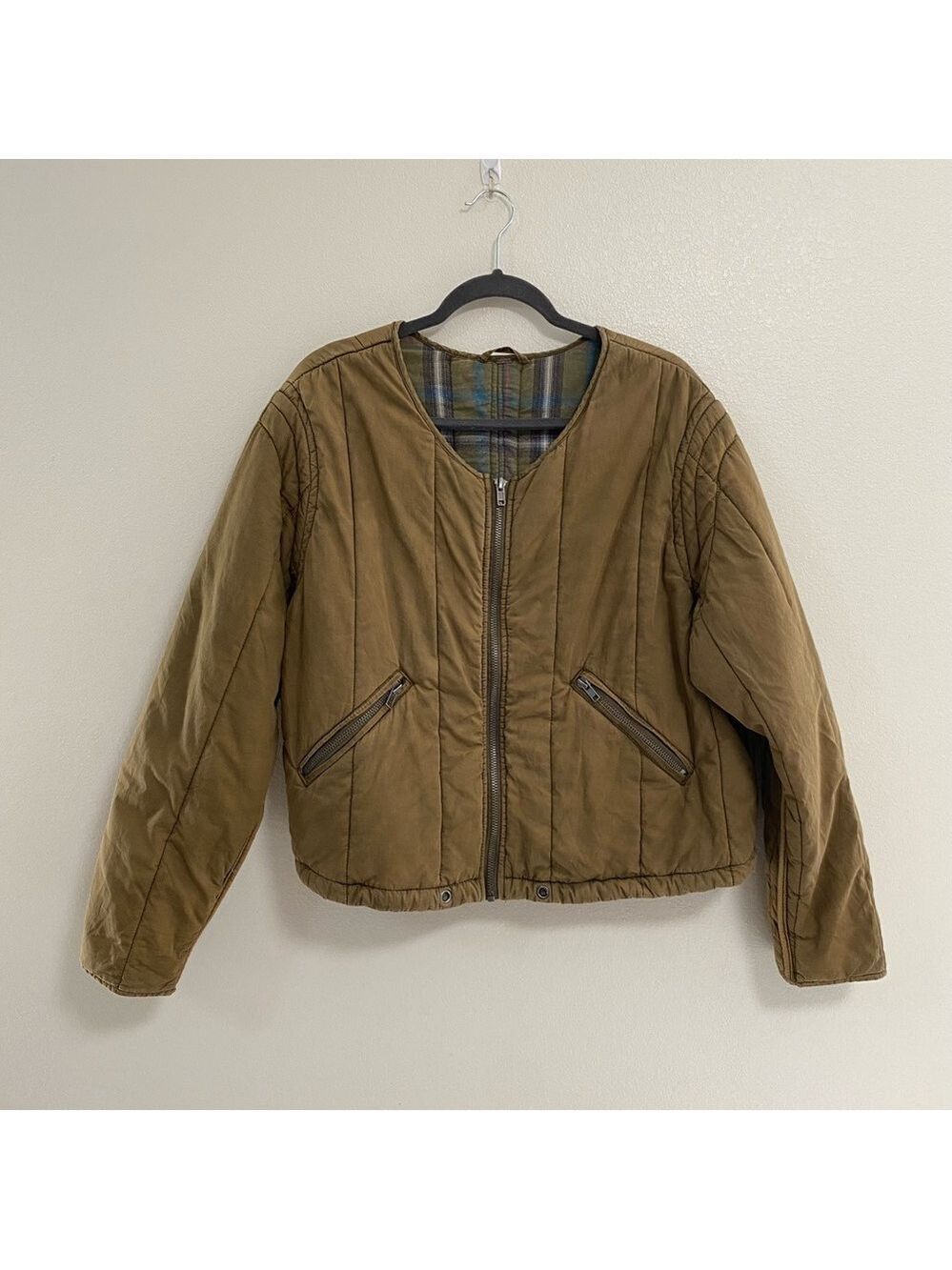 Free People Jacket Womens Size Large Olive Green Quilted zip up Jacket